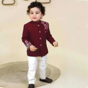 Prince Coat and Pant Set for Baby Maroon (Cord LPC60)